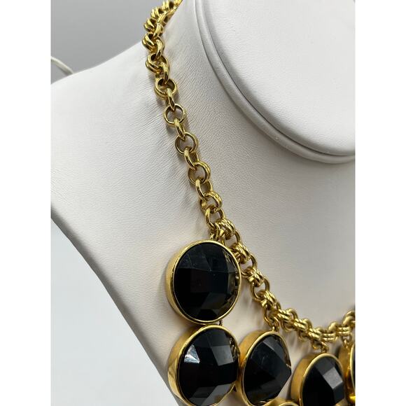 Kate Spade New York Connect Four Black Rhinestone Gold Statement Bib Necklace - Picture 9 of 14